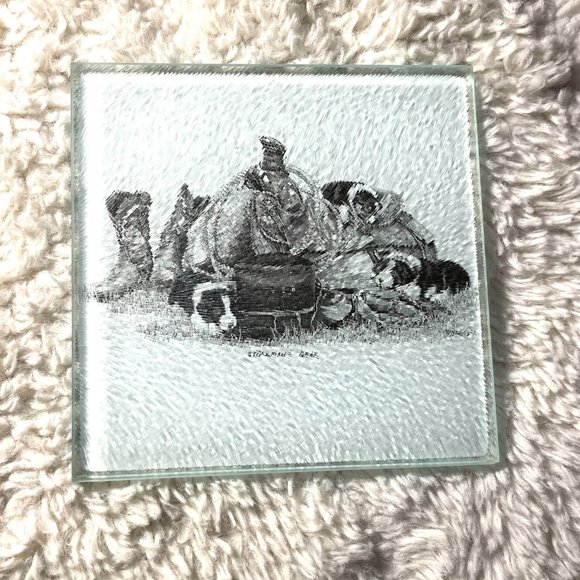 Rare - Set of 4 Square Glass Coasters - Bernie Brown - Picture 1 of 2